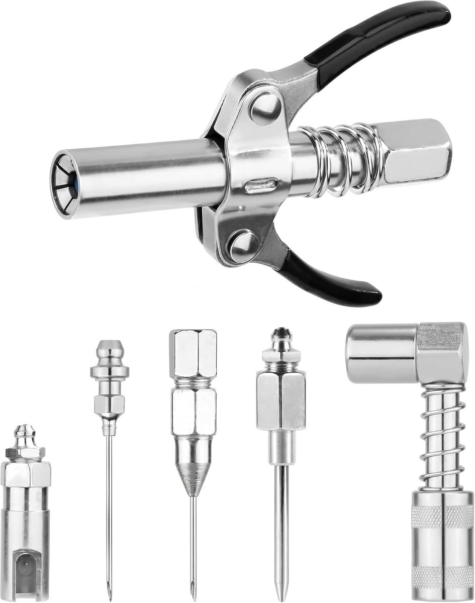 mondstuk set, 4-in-1 smeervetaccessoires met snelkoppeling, 90° hoekstuk, naaldmondstuk en injectienaald voor auto's, bouwmachines, landmachines