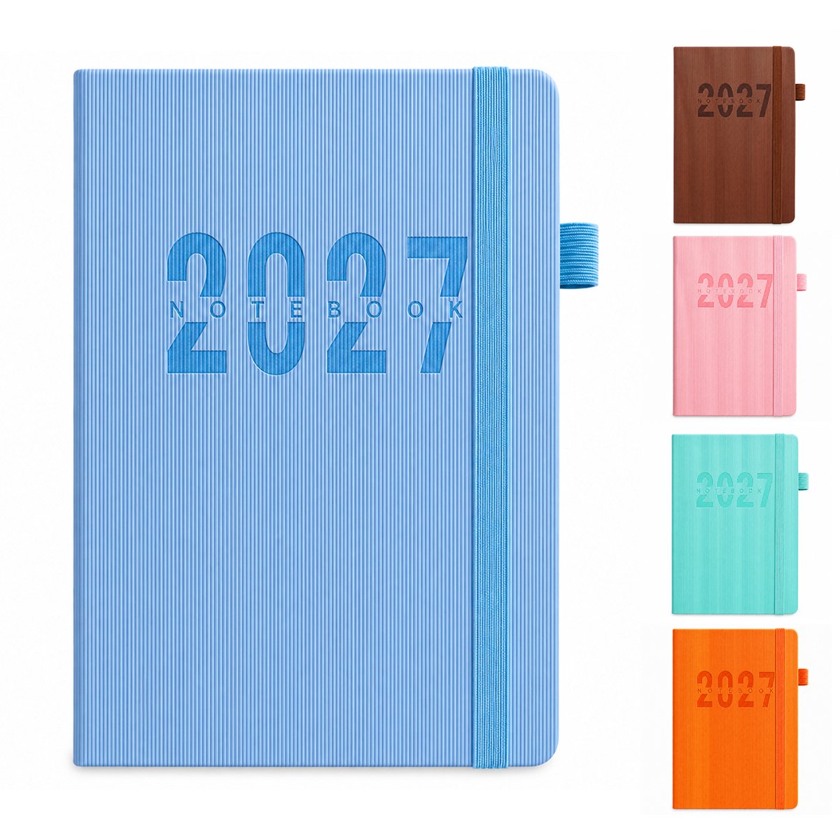 2027 Dagboek voor Volwassenen – Dagboeken & Notitieboek – Hardcover met Elastische Sluitband & Maandelijkse Index – Engelstalige Binnenzijde – Voor Persoonlijke Dagboeken & Planning – A5 Lichtblauw– 1 Stuk
