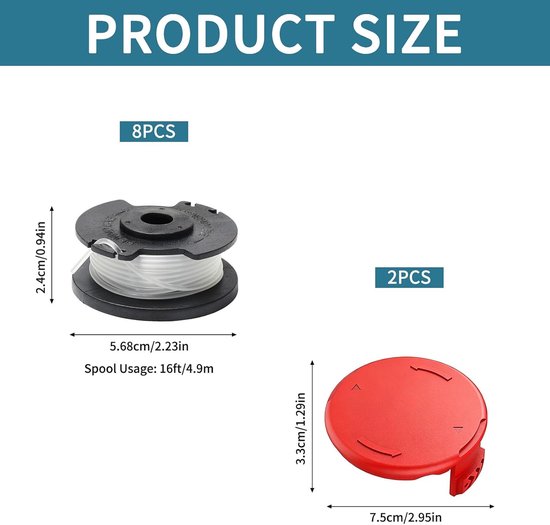 8 stuks reservespoel 4,9 m x 1,6 mm, grastrimmerspoel, reservedraadspoel voor Einhell GE-CT 18/28 Li, vervangende trimmerspoelen, voor Einhell GE-CT 18/28 Li TC en GE-CT 18/260 Li — afbeelding 2