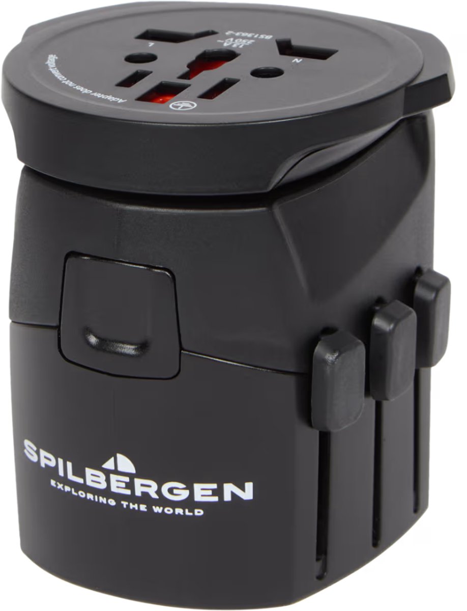 Spilbergen reisadapter - 2‑in‑1 ontwerp - Kan gebruikt worden in 195 landen - Compact en perfect voor op reis