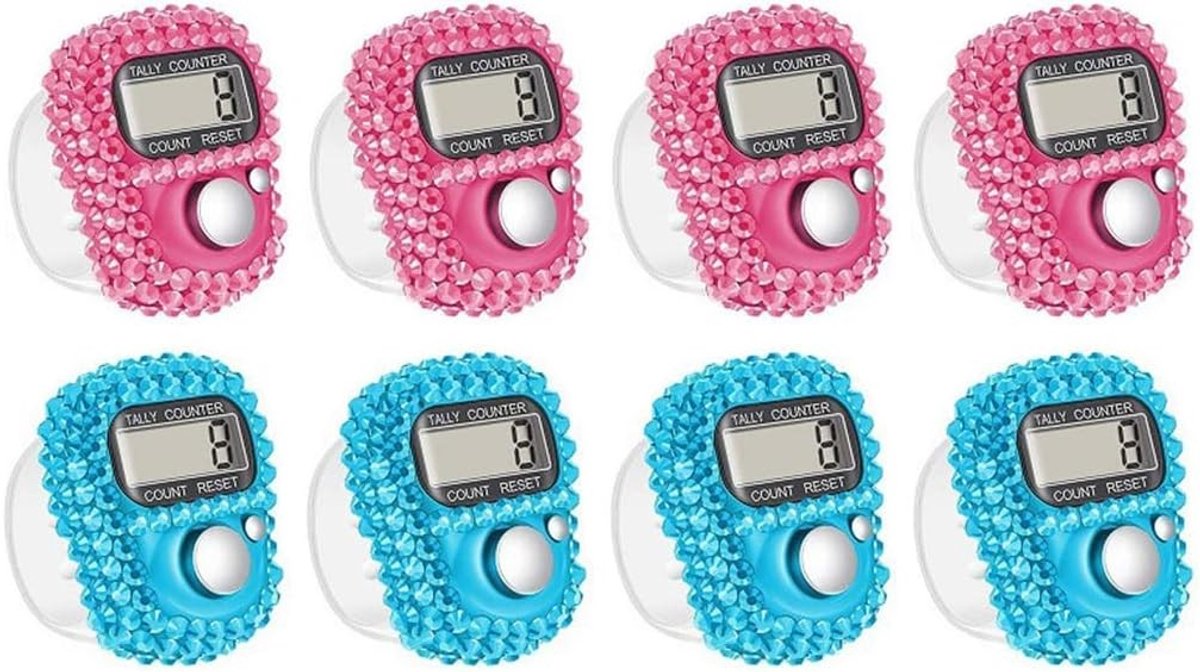8 Stuks Elektronische Vinger Teller - Handmatige Telmachine voor Sport, Inventaris en Marketing - 5 Digit Mini Handheld Telling (Roze)