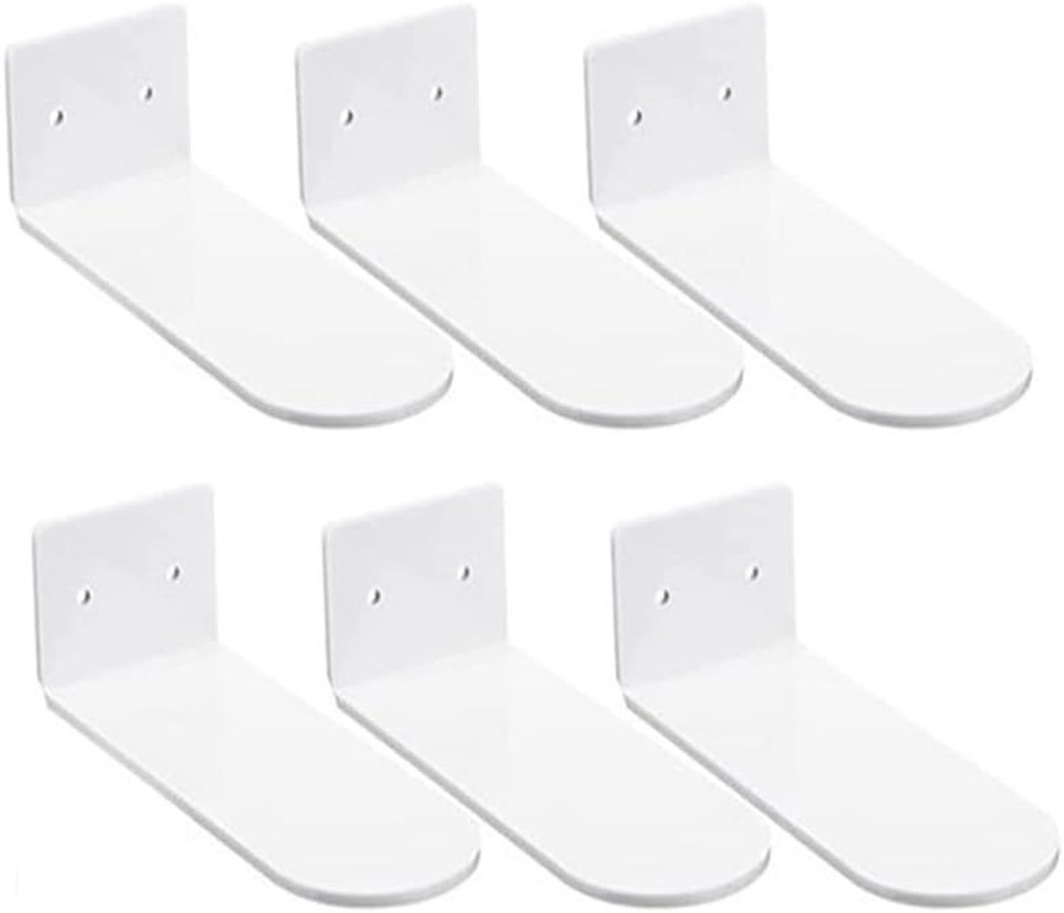 Zes Stuks Witte Zwevende Schoenplanken van Transparant Acryl voor Wandmontage en Sneakershowcase