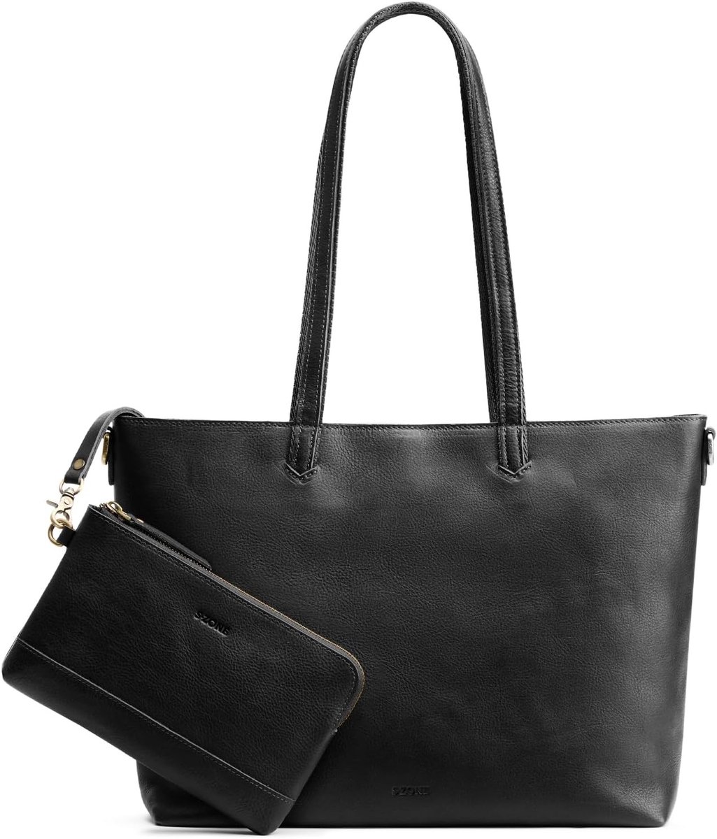 Dames Leren Tote en Crossbody Tas Set voor Werk met Laptop Sleeve en Portemonnee - Ruim en Stijlvol