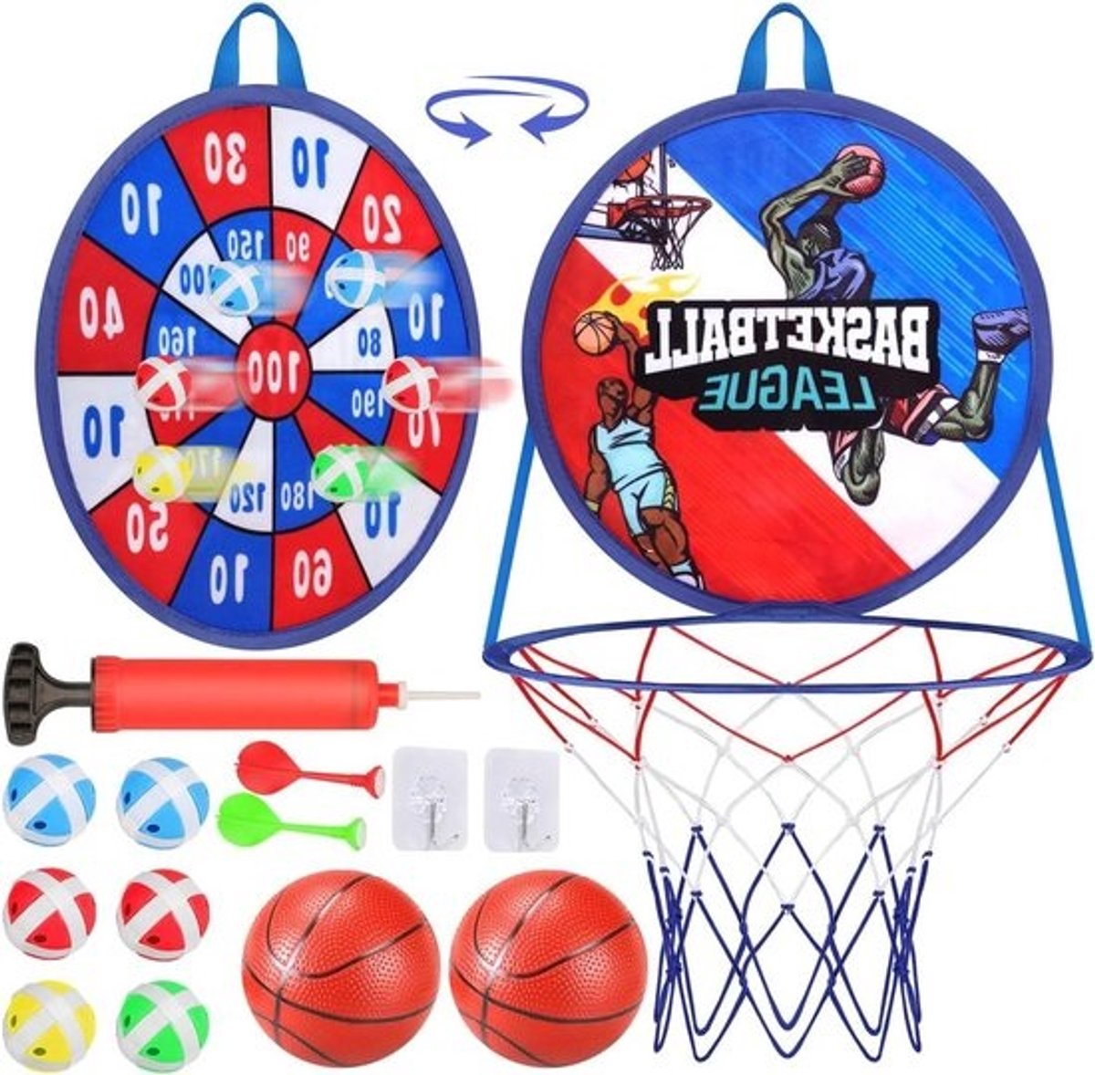Basketbalkorf voor kamer-dartbord voor kinderen - dartbord met 3 ballen - plezier voor binnen/buiten - speelgoed voor jongens en meisjes - blauw