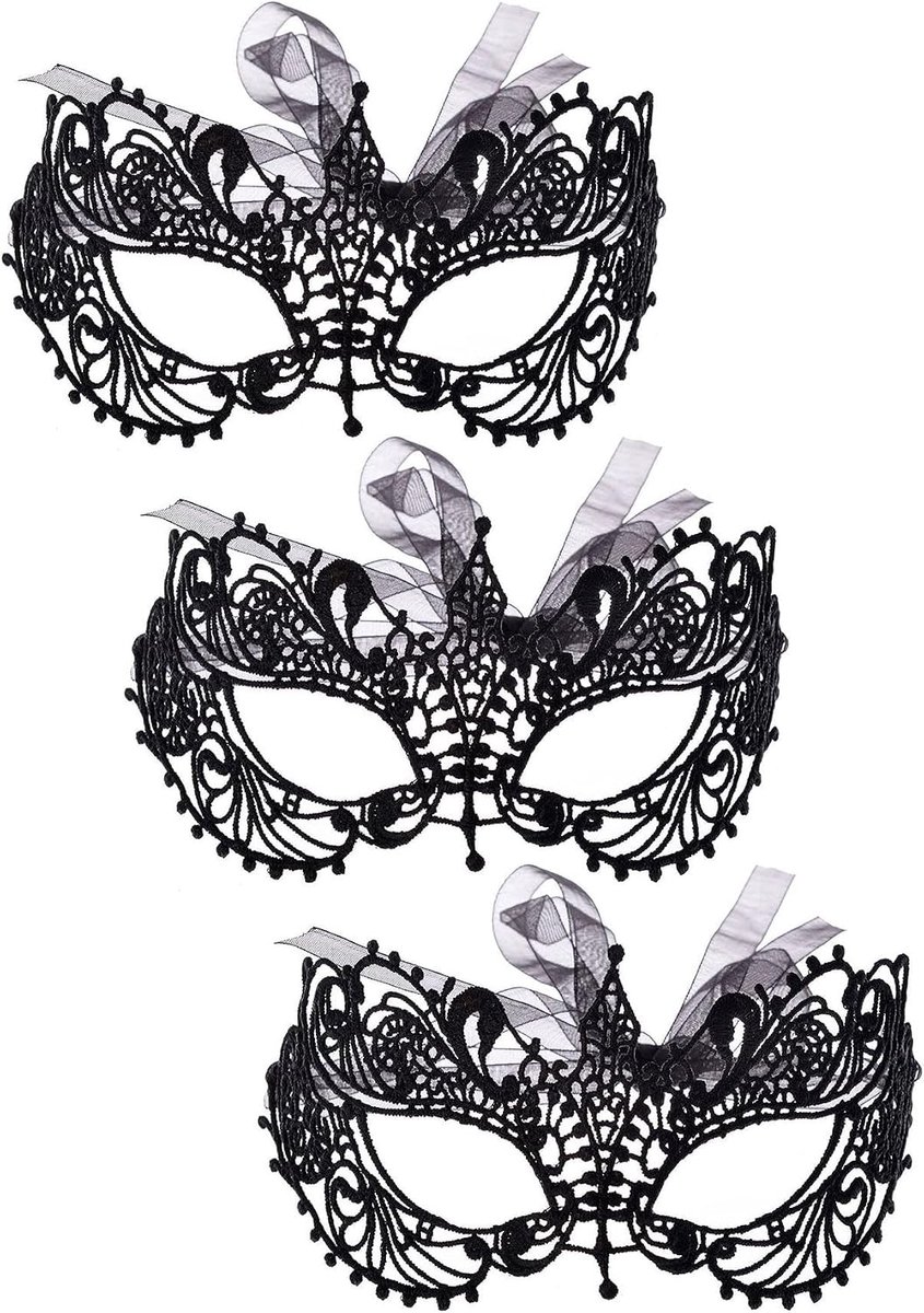 Masker voor gemaskerd bal, 3 stuks kanten masker voor dames, kant, kanten masker, Venetiaanse maskers, geschikt voor damescarnaval en gemaskerde ballen
