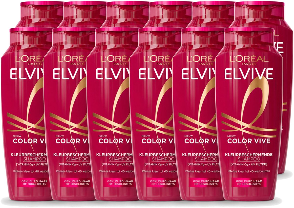 12 x L’Oréal Paris Elvive – Shampoo – Color Vive – Gekleurd Haar – 250 ml - Voordeelverpakking - 12 stuks