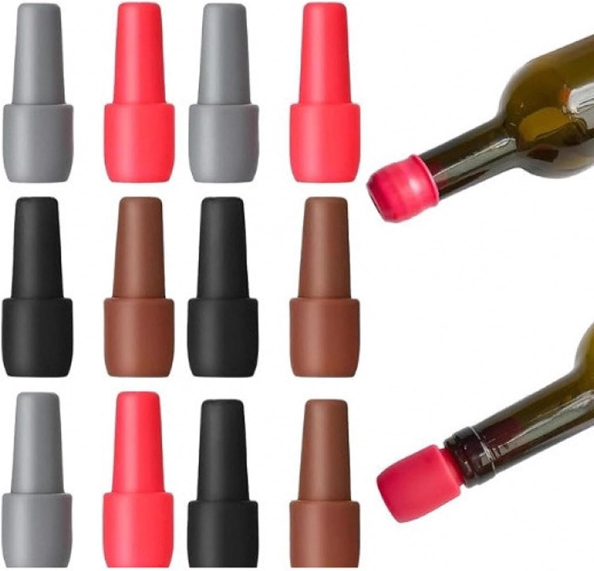 12 stuks siliconen wijnflessendoppen, herbruikbaar, voor champagne, bier, champagne, prosecco, wijn, water, dranken, thuisgebruik
