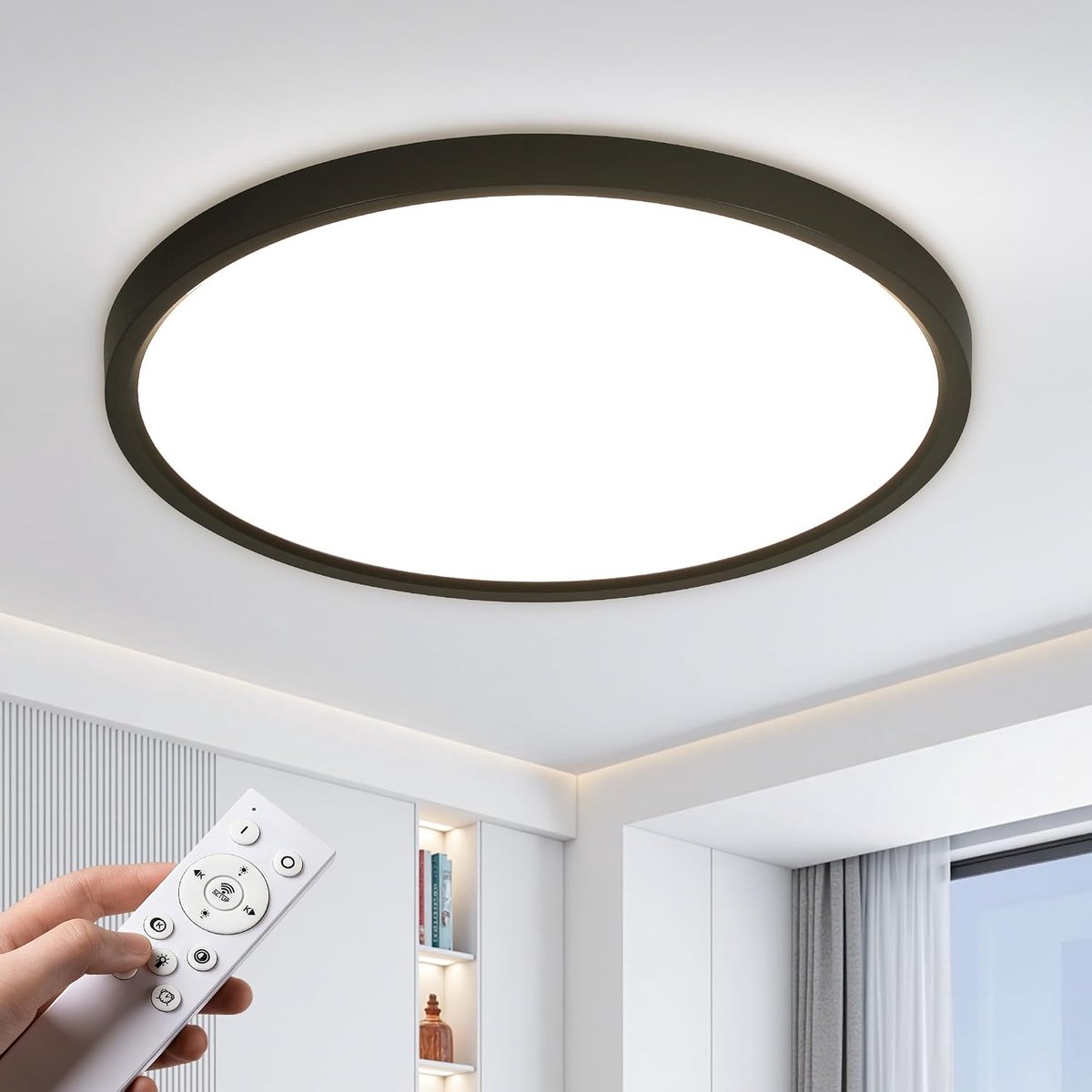 Led-plafondlamp, dimbaar, 48 W, 4800 lm, met afstandsbediening, nachtmodus en geheugenfunctie, 3000 K - 6500 K, IP44 waterdicht, voor badkamer, woonkamer, keuken en slaapkamer, 40 cm