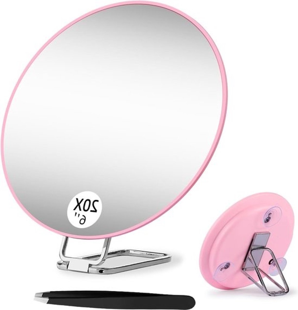 15 cm 20X Vergrootspiegel met pincet Kits - Compacte Spiegel met 3 zuignappen en tafelstandaard - Grote 20X Vergrootglas voor Travel Make-up