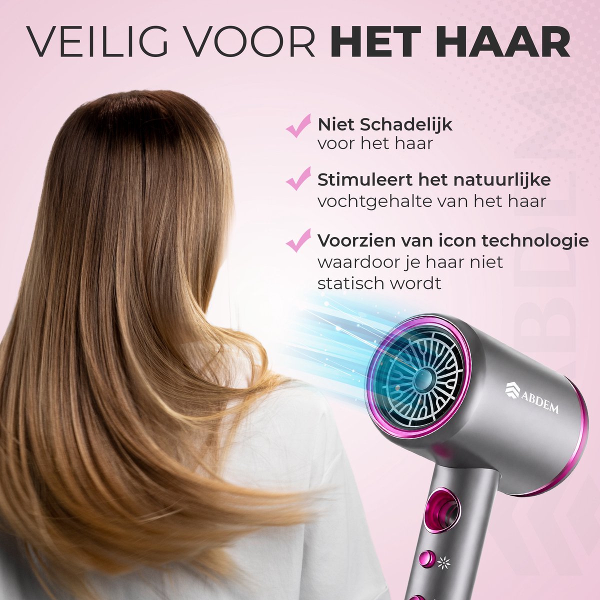 Abdem® Professionele Föhn met Diffuser & Opzetstukken Paars/Grijs - 2000W - Ionische Technologie – 3 Warmtestanden & 3 Snelheden – Sneldrogend & Anti-Pluis thumbnail 3