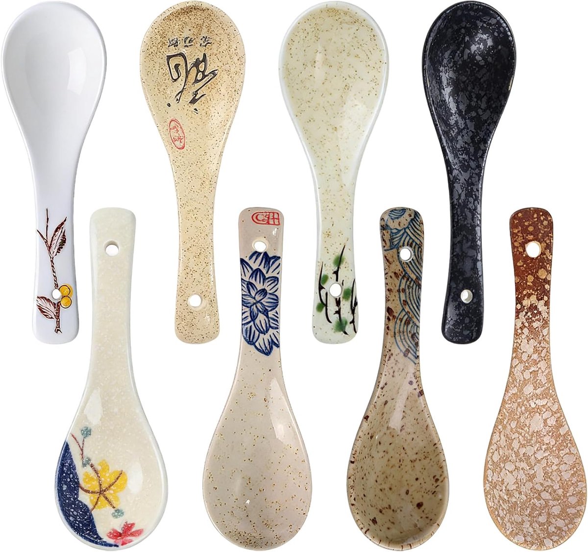 Lepels: 8 stuks 14 cm onderglazuur geschilderd retro patroon Aziatische keramische soeplepels voor familiehotels en restaurants