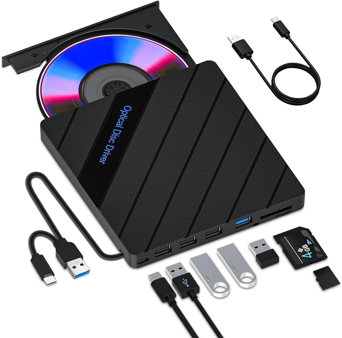 8-in-1 externe dvd-drive USB 3.0 USB-C met 5 USB-poorten