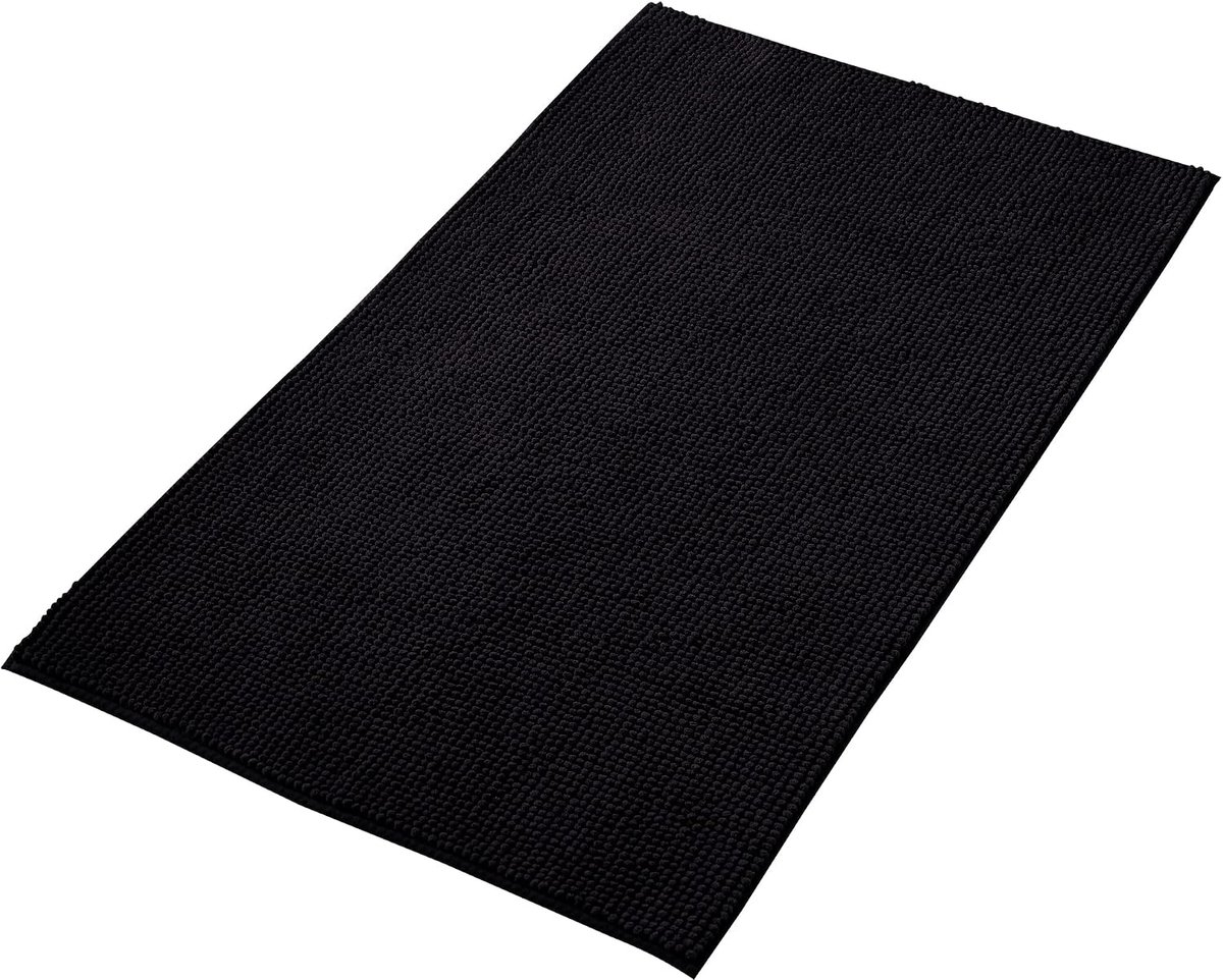 Badmat Anti-Slip av soft Chenille | Super absorberend en machinewasbaar | Te combineren als badmat set | Voor de badkamer, douche, bad of als WC mat | Zwart - 70x120 cm