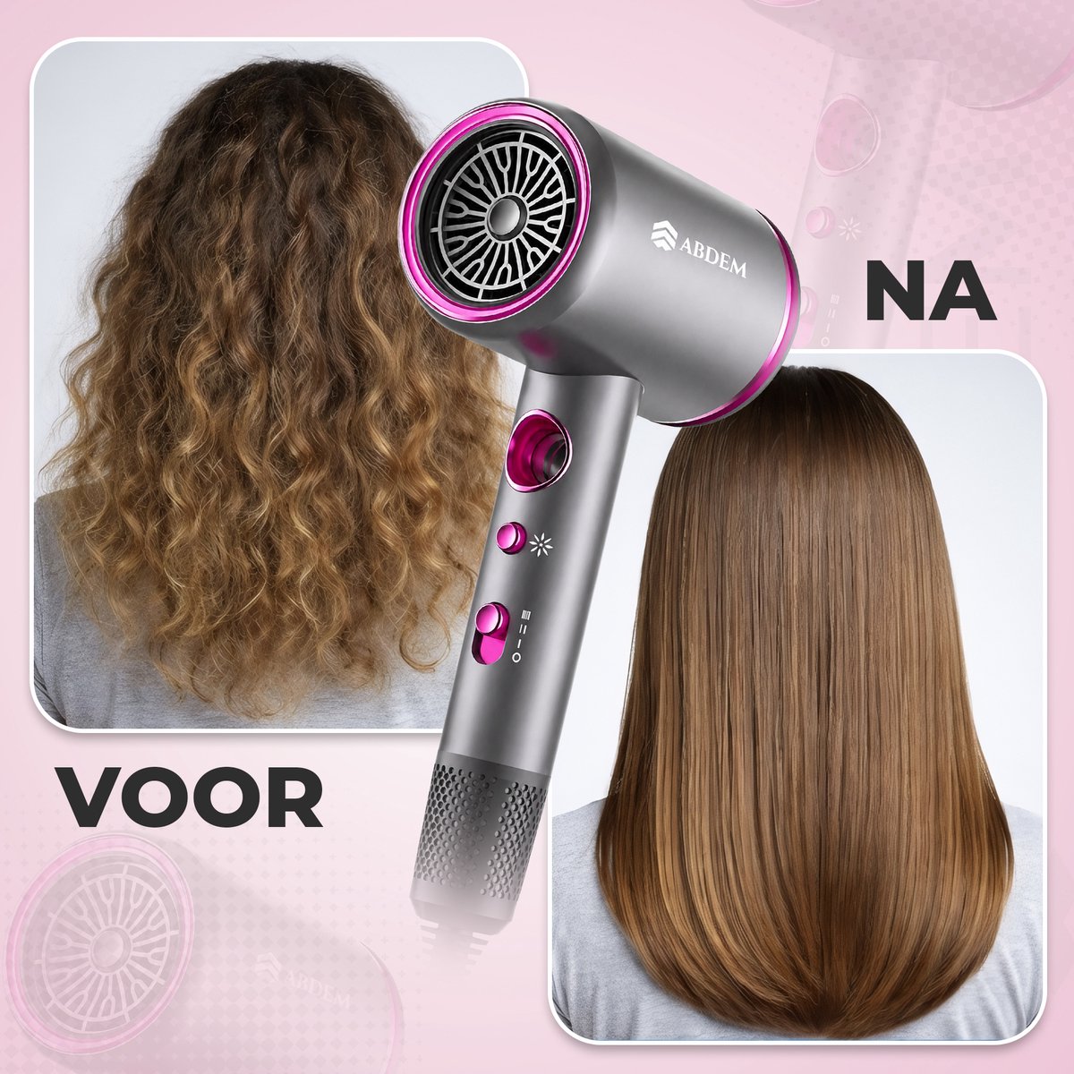 Abdem® Professionele Föhn met Diffuser & Opzetstukken Paars/Grijs - 2000W - Ionische Technologie – 3 Warmtestanden & 3 Snelheden – Sneldrogend & Anti-Pluis thumbnail 5