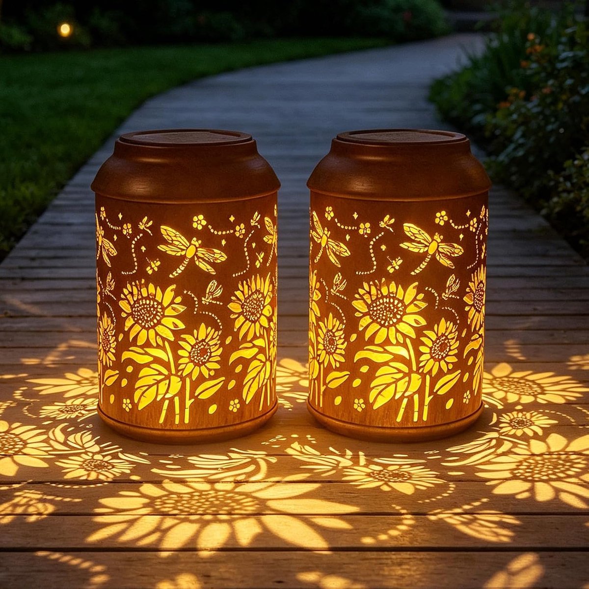 Lantaarns op zonne-energie voor buiten, 2 stuks metalen lantaarns op zonne-energie, voor tuin, balkon, gazon, camping, decoratie