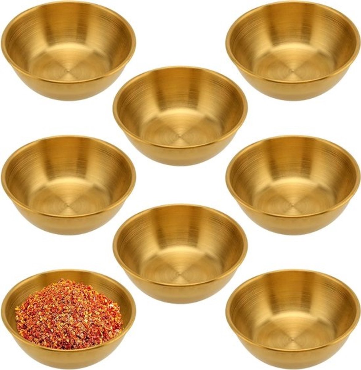 Kleine Gouden Dompelkommen - Set van 8 - Roestvrijstalen Kommen voor Dipsaus en Sushi - Keuken Serveerkommen