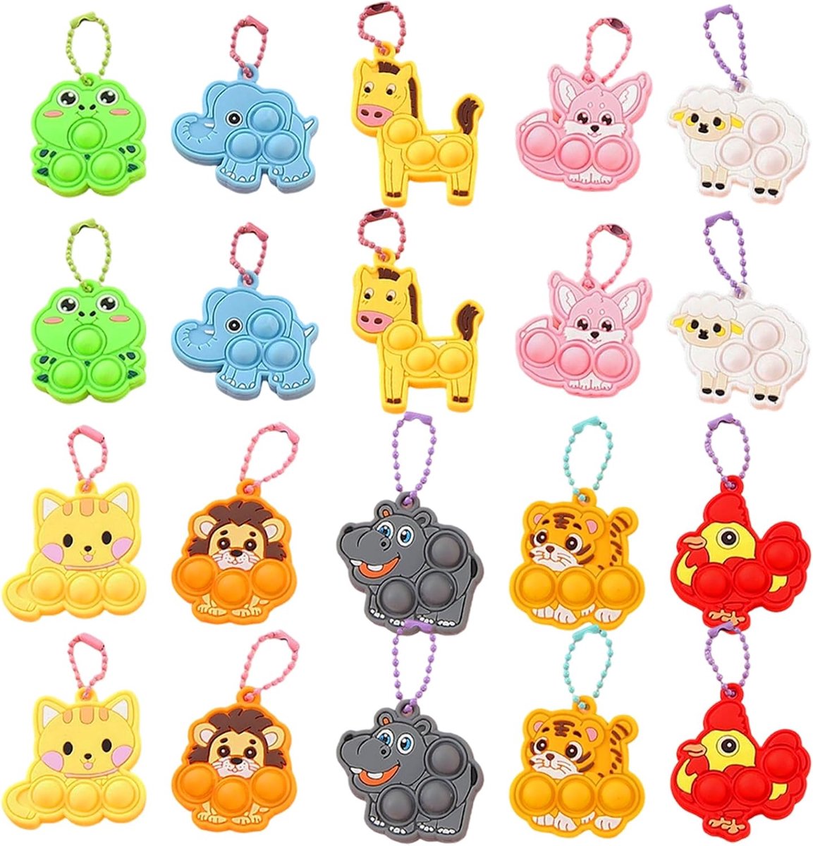 20 stuks sleutelhangers voor kinderen, mini fidgetspeelgoed, anti-stress, gadget, eind van het feest, sensorische spellen van siliconen, willekeurige diermotieven