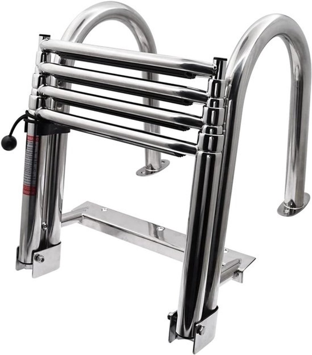 Allecto Plus - Telescopische bootladder met 4 treden en peddel - RVS zwemtrap voor motorboot - Draagvermogen 200 kg