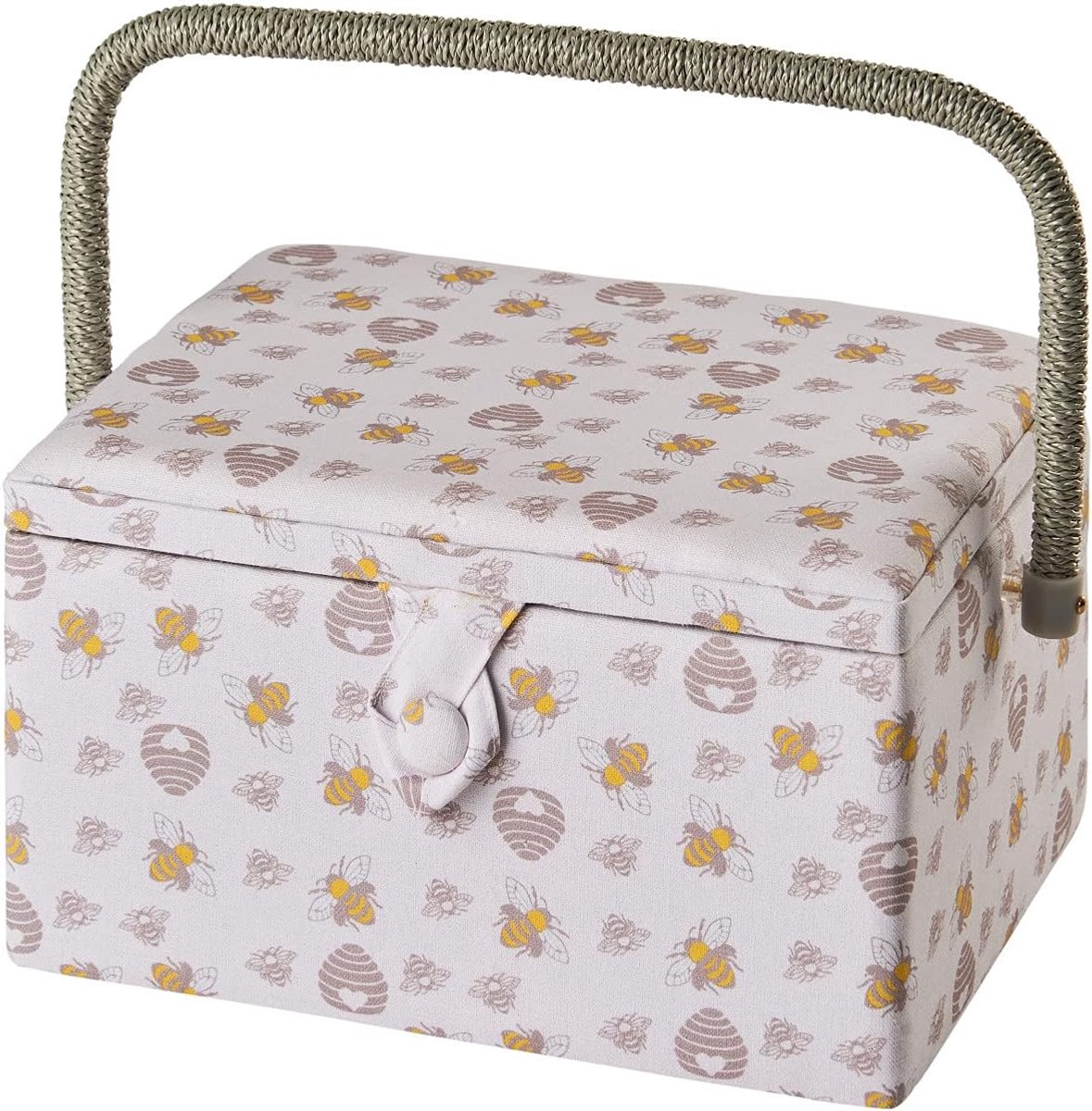 Online Medium Naaidoos, Honingbijenstof | 26 x 18 x 15cm | Opberg- en organisatiemandje met vakjes voor naaibenodigdheden, accessoires, garen, naalden en scharen - GA1127M