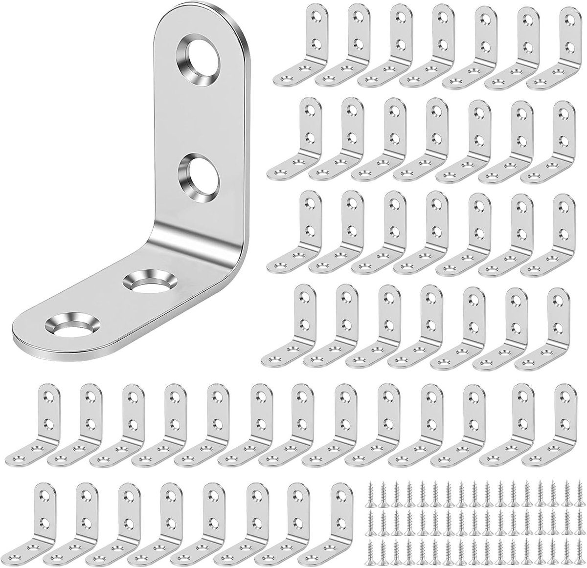 50 Stuks 40 x 40mm RVS L-Beugels met 200 Schroeven, 90 Graden Hoekbeugels voor Houten Meubels en Constructies