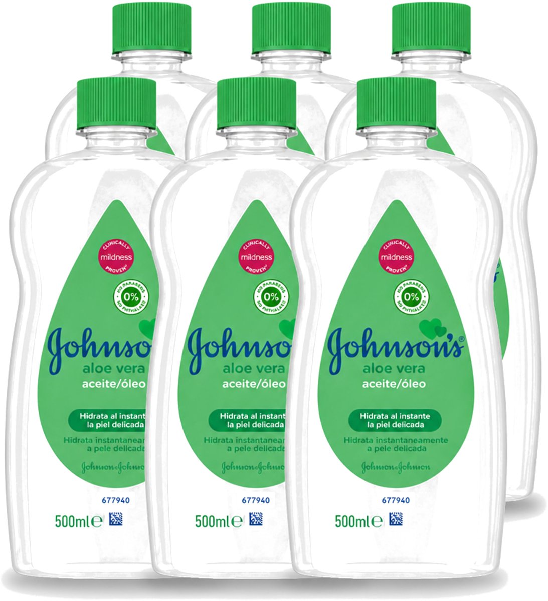 6 x Johnson's - Baby Olie - Aloe Vera - Hydrateerd Gevoelige Huid - 500 ml - Voordeelverpakking - 6 stuks