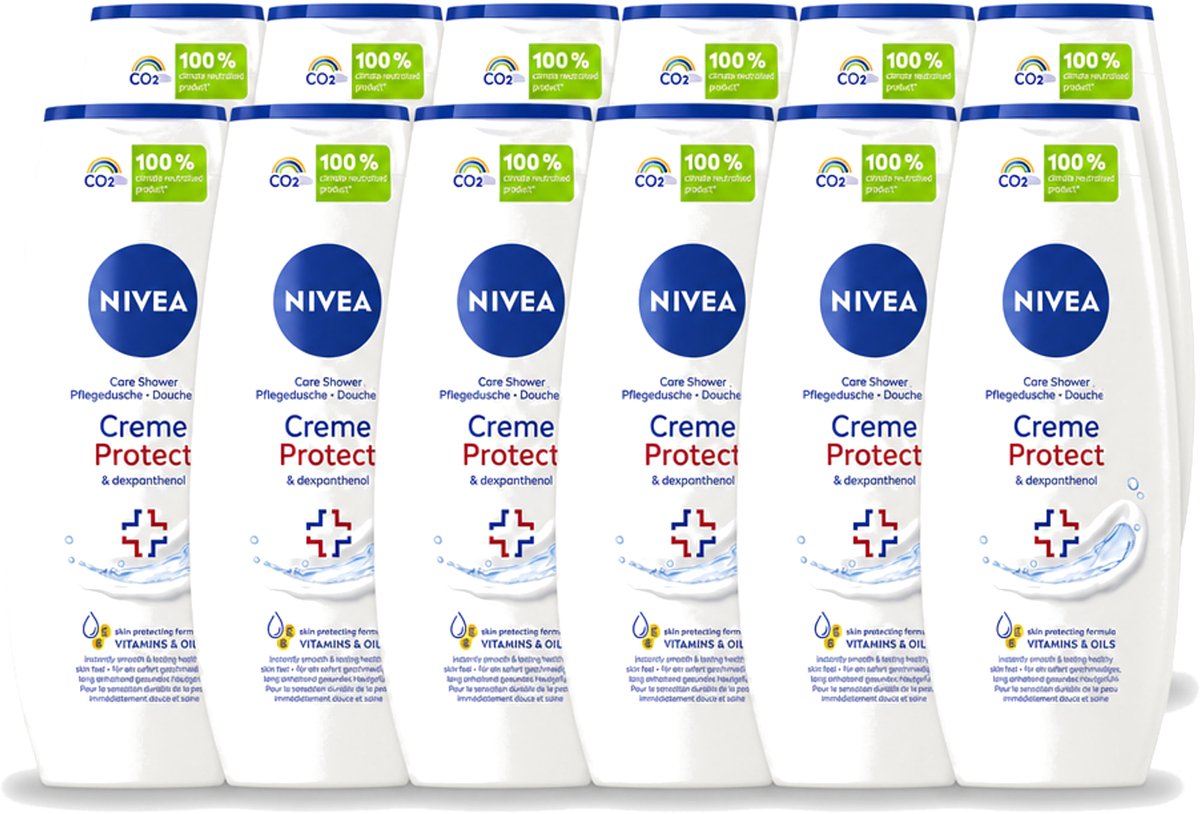 12 x Nivea - Douchegel - Crème Protect & Dexpantenol - Unieke Nivea Crème Geur - 250 ml - Voordeelverpakking - 12 stuks