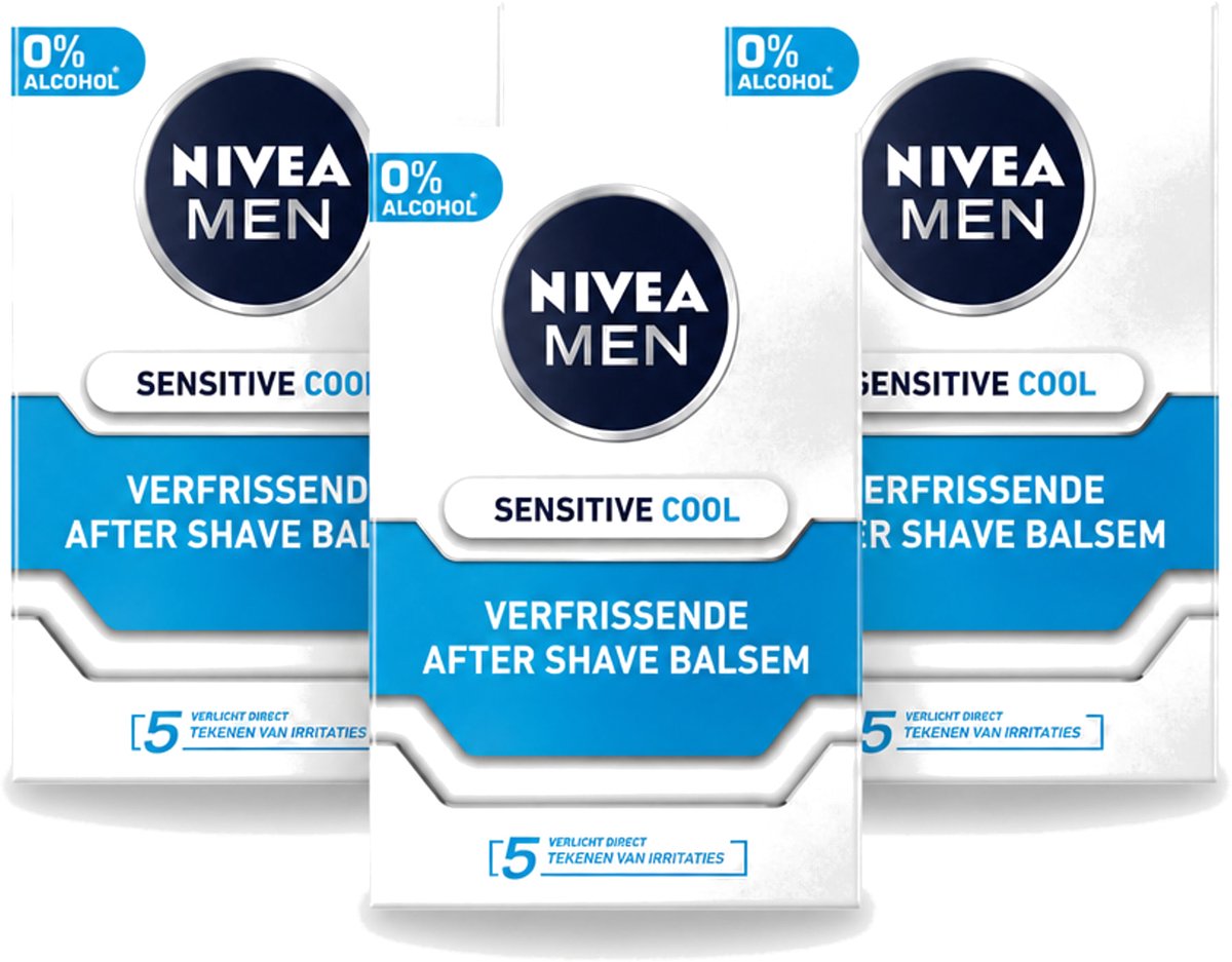 3 x Nivea - Men - Sensitive Cool Aftershave Balsem - Zeewierextract & Kamille - Alcoholvrij - 100 ml - Voordeelverpakking - 3 stuks