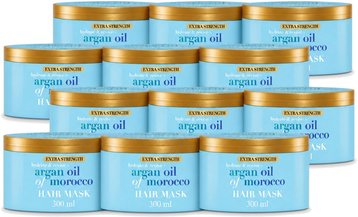 12 x OGX - Argan Oil of Morocco - Haarmasker - Extra Sterk - Voor Beschadigd Haar - 300 ml - Voordeelverpakking - 12 stuks