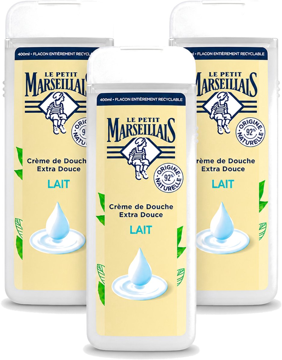 3 x Le Petit Marseillais – Douchecrème – Lait – 400 ml - Voordeelverpakking - 3 stuks