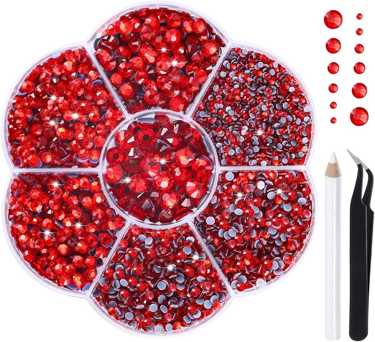 strass-steentjes, 21 kleuren, 5 maten, SS6-SS30, strassteentjes voor textiel, doe-het-zelf handwerk, 5000 stuks, rood