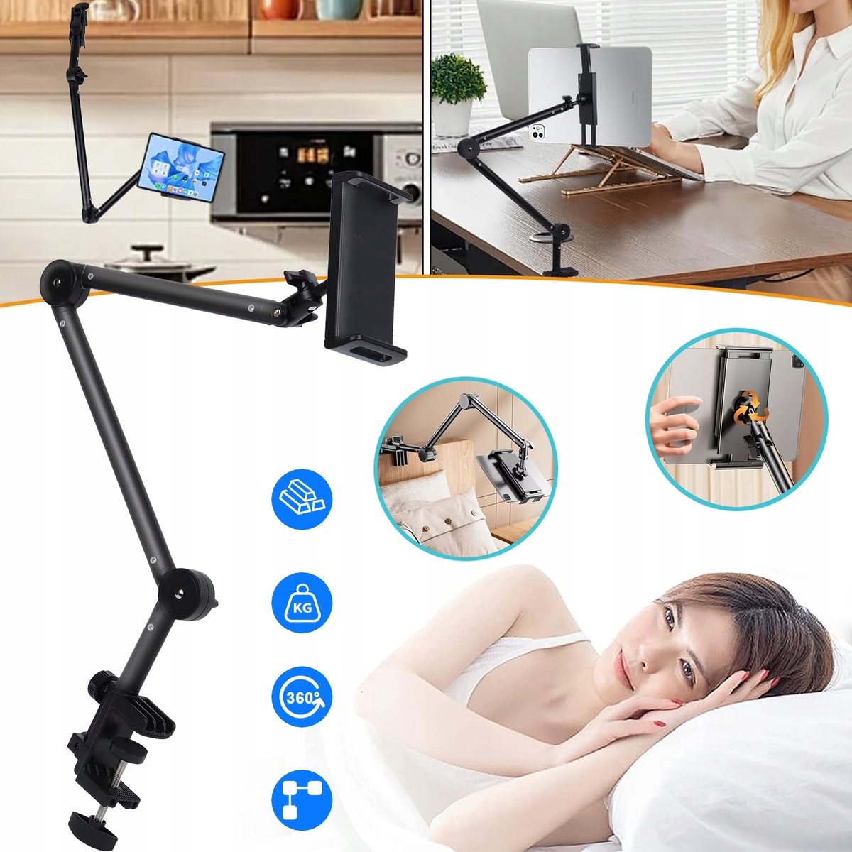 Universele Telefoonhouder Met Kogelgewricht – Verstelbare Kijkhoek En Hoogte – Opvouwbaar En Stabiel Koolstofstaal – Voor Apparaten Van 4 Tot 12,8 Inch – Zwart