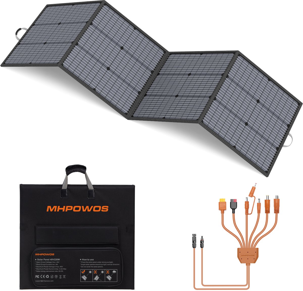 220W Vouwbaar Zonnepaneel, Hoog Rendement Monokristallijn Draagbaar Zonnepaneel IP67 Waterbestendig voor Camping, Camper, Noodstroom & Powerstation