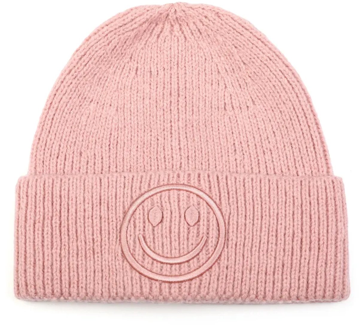 Smiley muts kleur roze beanie