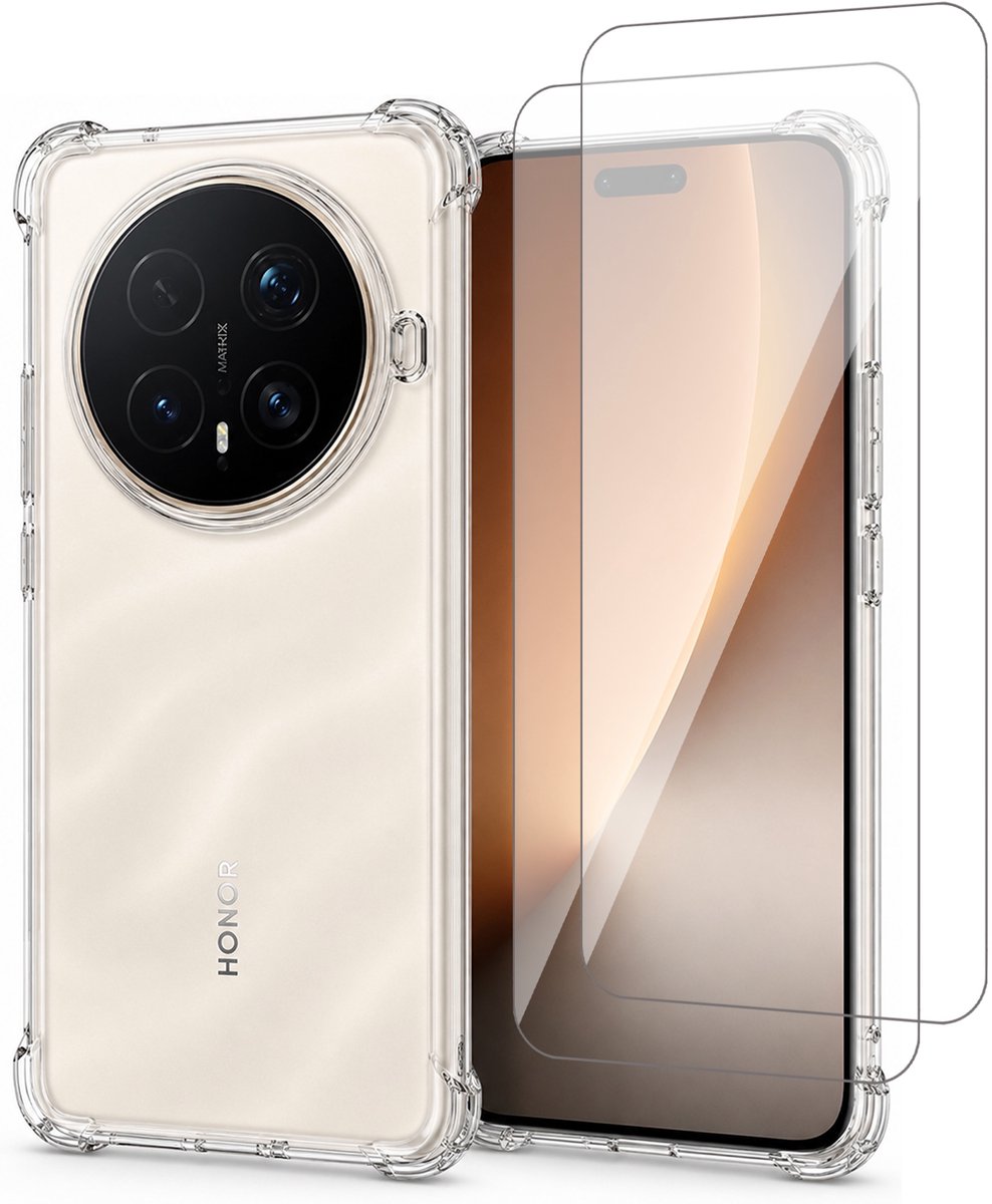 Hoesje geschikt voor Honor Magic 8 Pro – CrystalClear Back Cover – Schokbestendig – 2 Stuks Screenprotector Glas