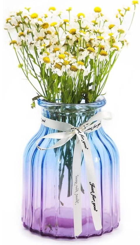 Glass vase gradient multicolor vase, home, office, living room decoration, glass flower vase (blue purple)