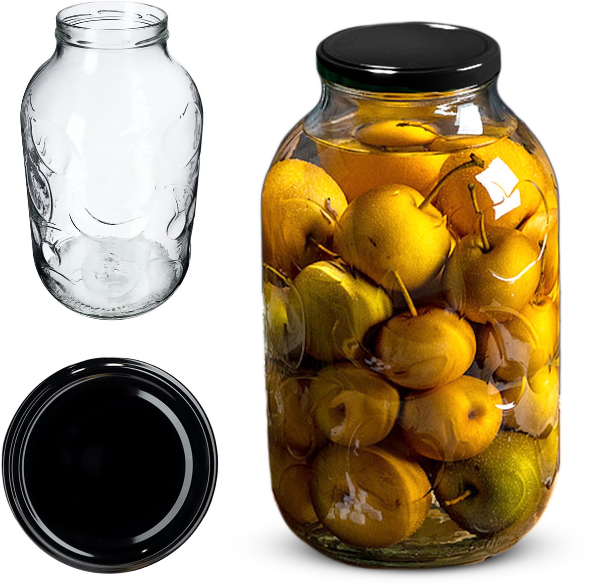 KADAX Weckpotten, 5 liter, inmaakpotten voor schroefdeksel, jampot, voorraadpot, conservenglas, ronde potten (zwart, 1 stuk)