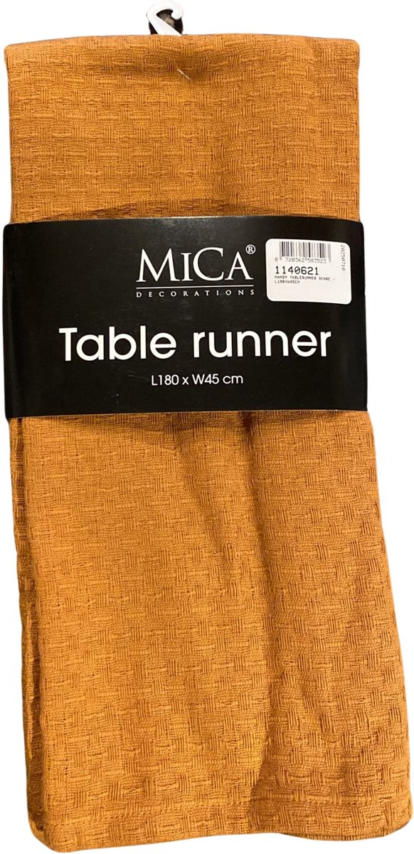 Mica Tafelloper Okergeel 180x45 cm – Tafelkleed Loper – Decoratieve Tafeldecoratie voor Eettafel
