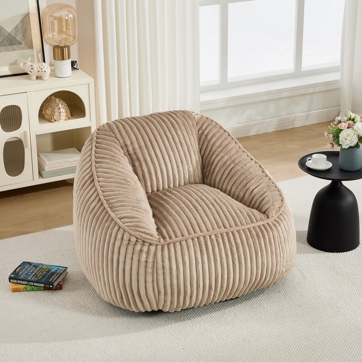 KOMHTOM Zitzak met memory-schuimvulling, gestreepte bubbelpluche, donzig, comfortabel, gezellige bank voor de woonkamer, appartementen en slaapzalen