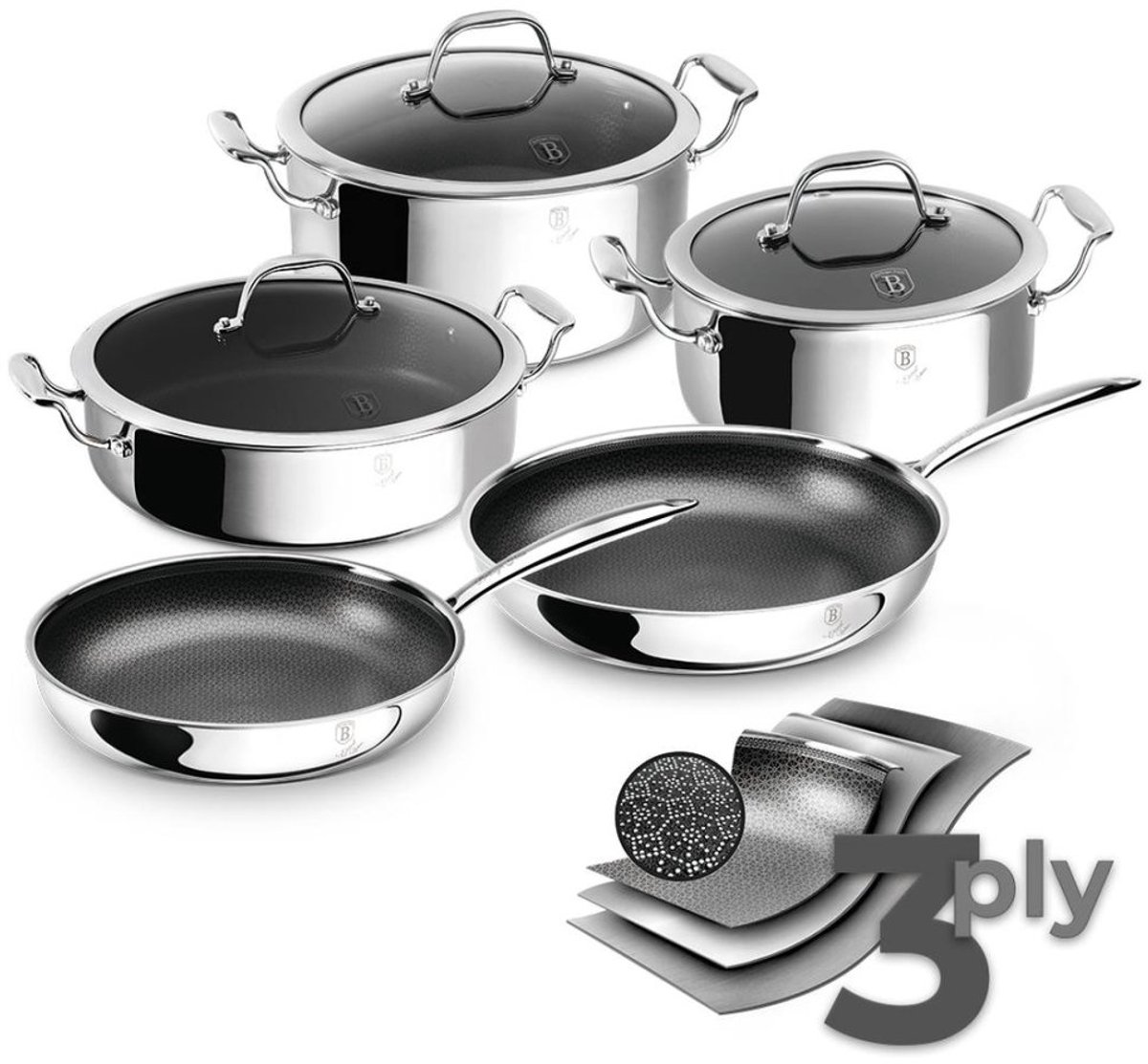 Servies set met 3D-antiaanbaklaag, 8-delig, roestvrij staal, Eternal Collection