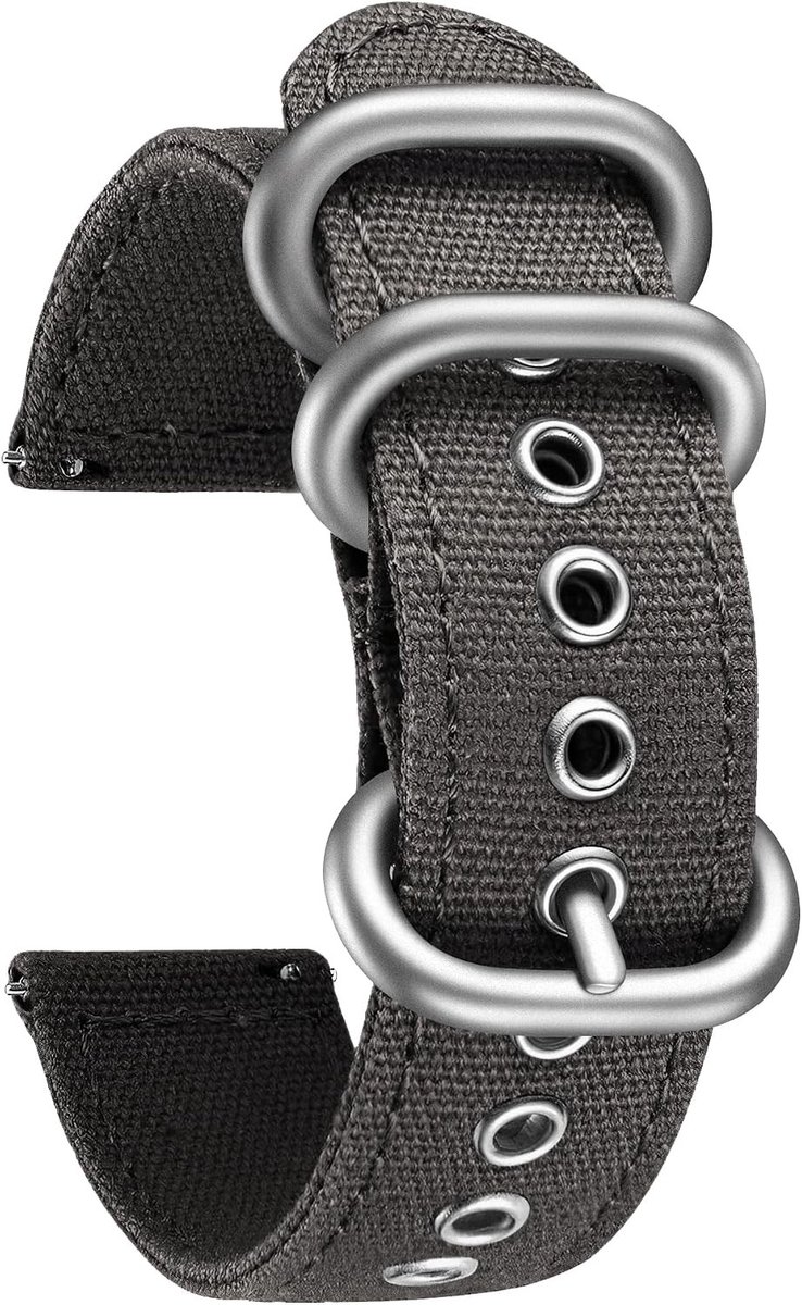 Verstelbare Canvas Horlogeband voor Heren en Dames, Snelle Bevestiging, 18mm-24mm, Sportieve Polsbanden in Zwart, Khaki en Groen met Zwart/Zilver Gesp