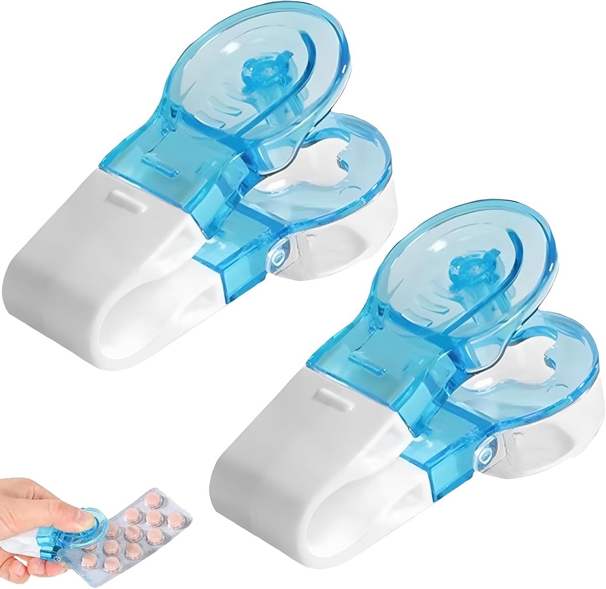 Pillenuitdrukker 2 stuks - Tabletuittrekker Voor Blisterverpakkingen - Met Drukknop & Opbergvak - Voor Tabletten Tot Ca. 2 cm - Blauw