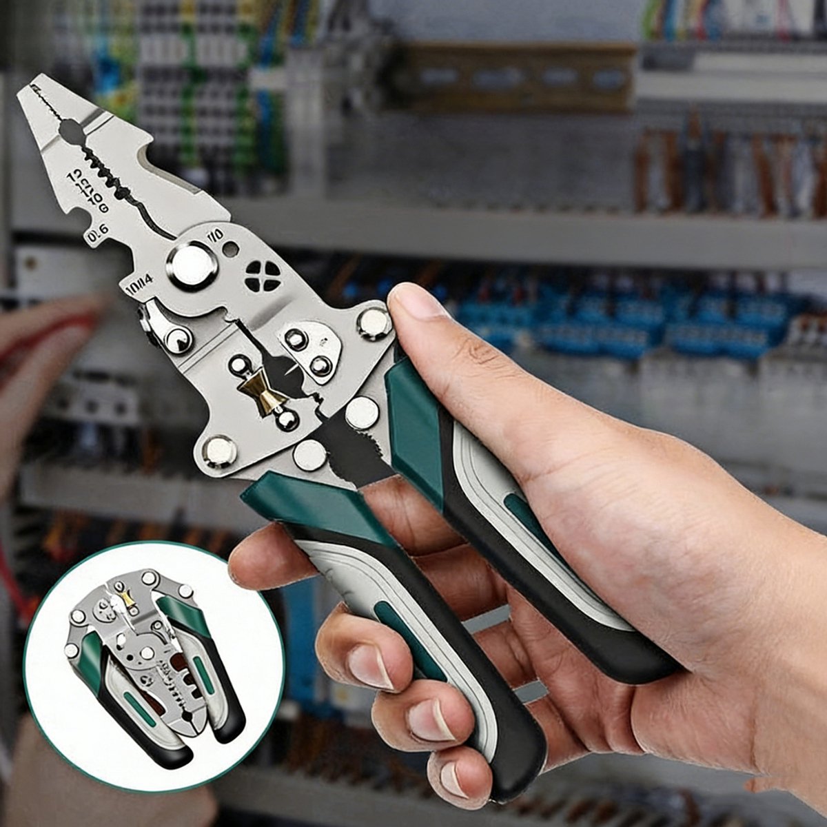Multifunctionele Draadstripper Striptang - 11-in-1 Kabelstripper voor Knippen, Strippen, Krimpen & Winden - 0,08-1,6mm Stripbereik - Chroom-vanadiumstaal met Vergrendeling - Groen 20,5cm