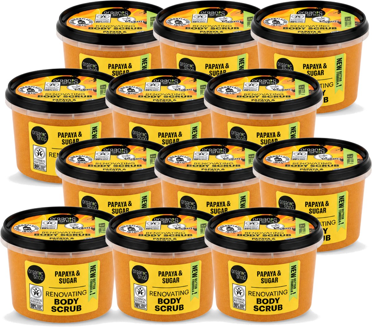 12 x Organic Shop - Body Scrub Papaya - Exfoliërend en Hydraterend - 250 ml - Voordeelverpakking - 12 stuks
