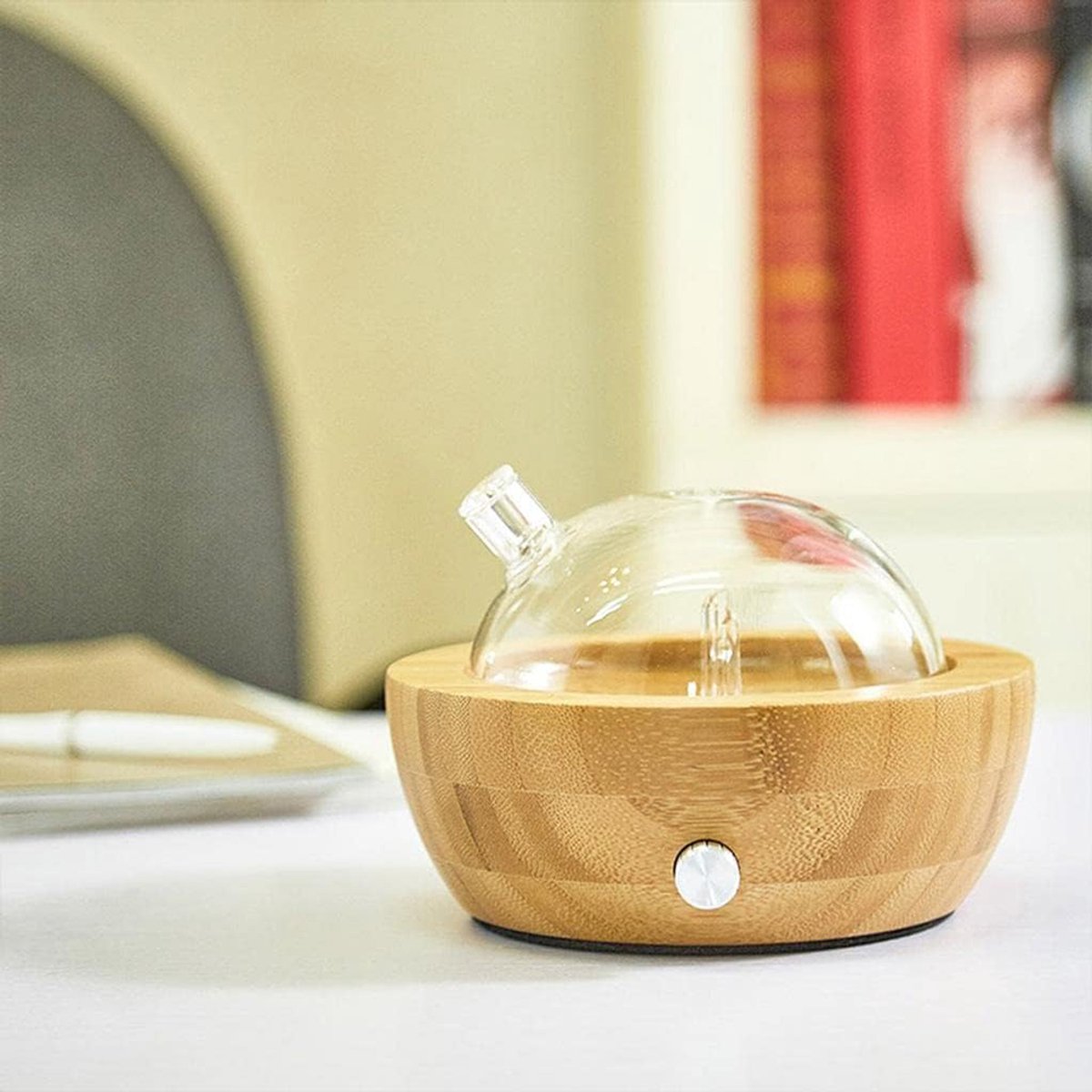 Aromadiffuser - Aromabevochtiger - Houten diffuser - Diffuser voor etherische oliën - Diffuser voor thuis - Stil - Gemaakt van glas en bamboe - Met LED-verlichting - Cadeau — cadeau in Wonen & Interieur - foto 5