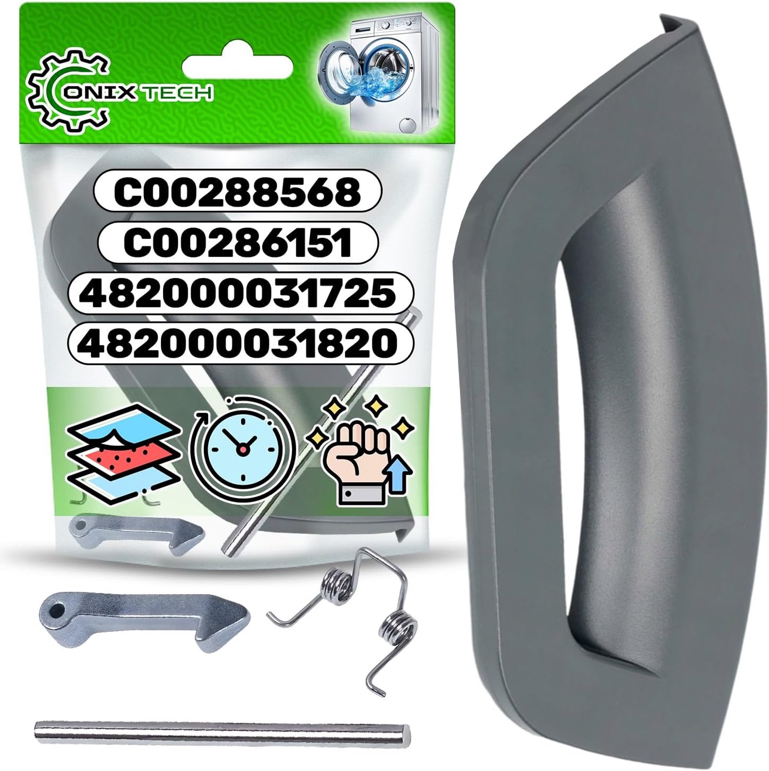 Deurgrepen wasmachine set - chromen afwerking - vervangset voor Hotpoint, Ariston, Indesit - garantie 5 jaar - ServiceTopper