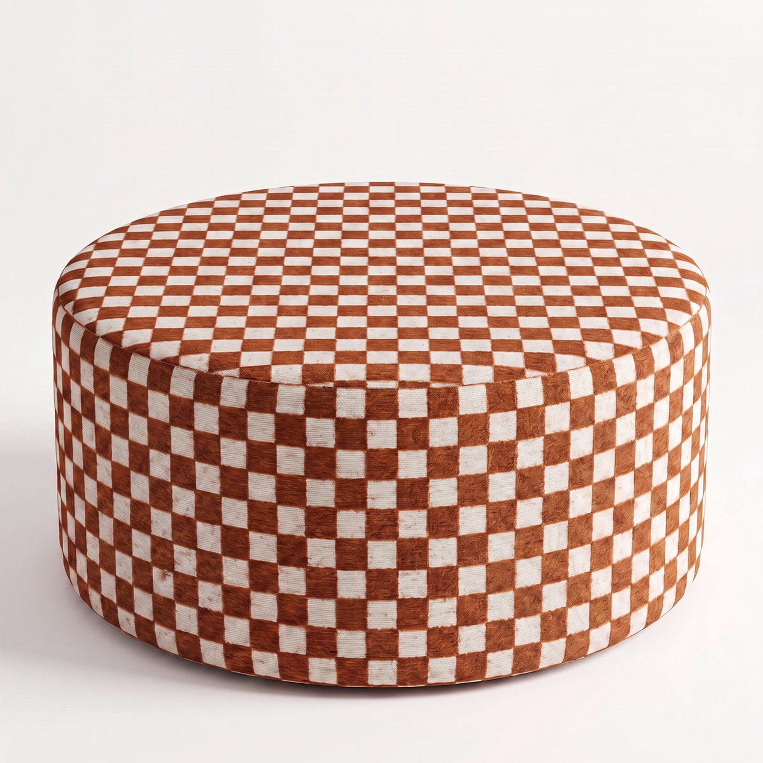 Mörgenn Poef Tile Brique - Ronde Poef en Voetenbank - Chenille Blokjes - 70x70x40 cm