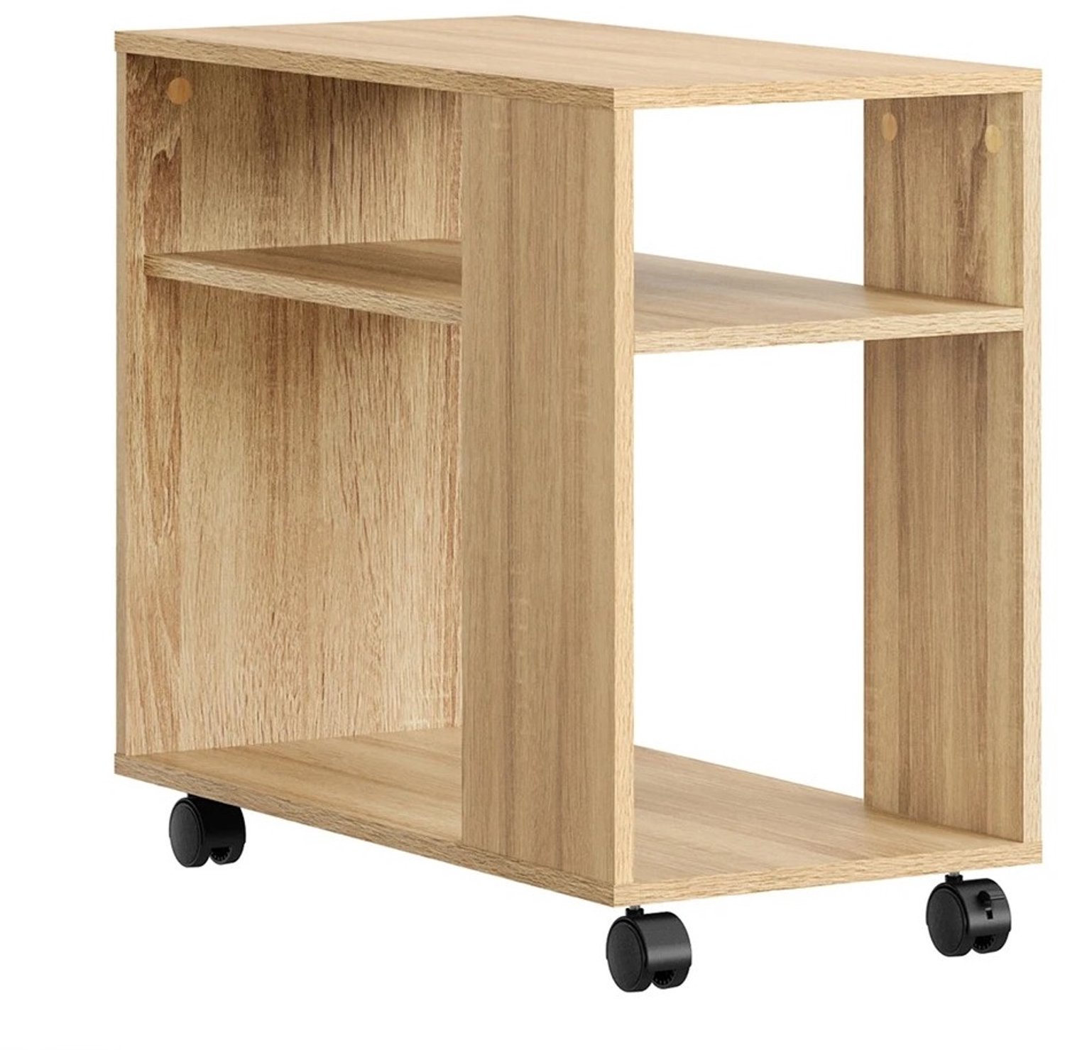 MokoHub Rollende Bijzettafel 2-Traps met Sleuven - Bijzettafel met Rol - Voor Woonkamer en Kantoor - 70x35x60 cm - Naturel