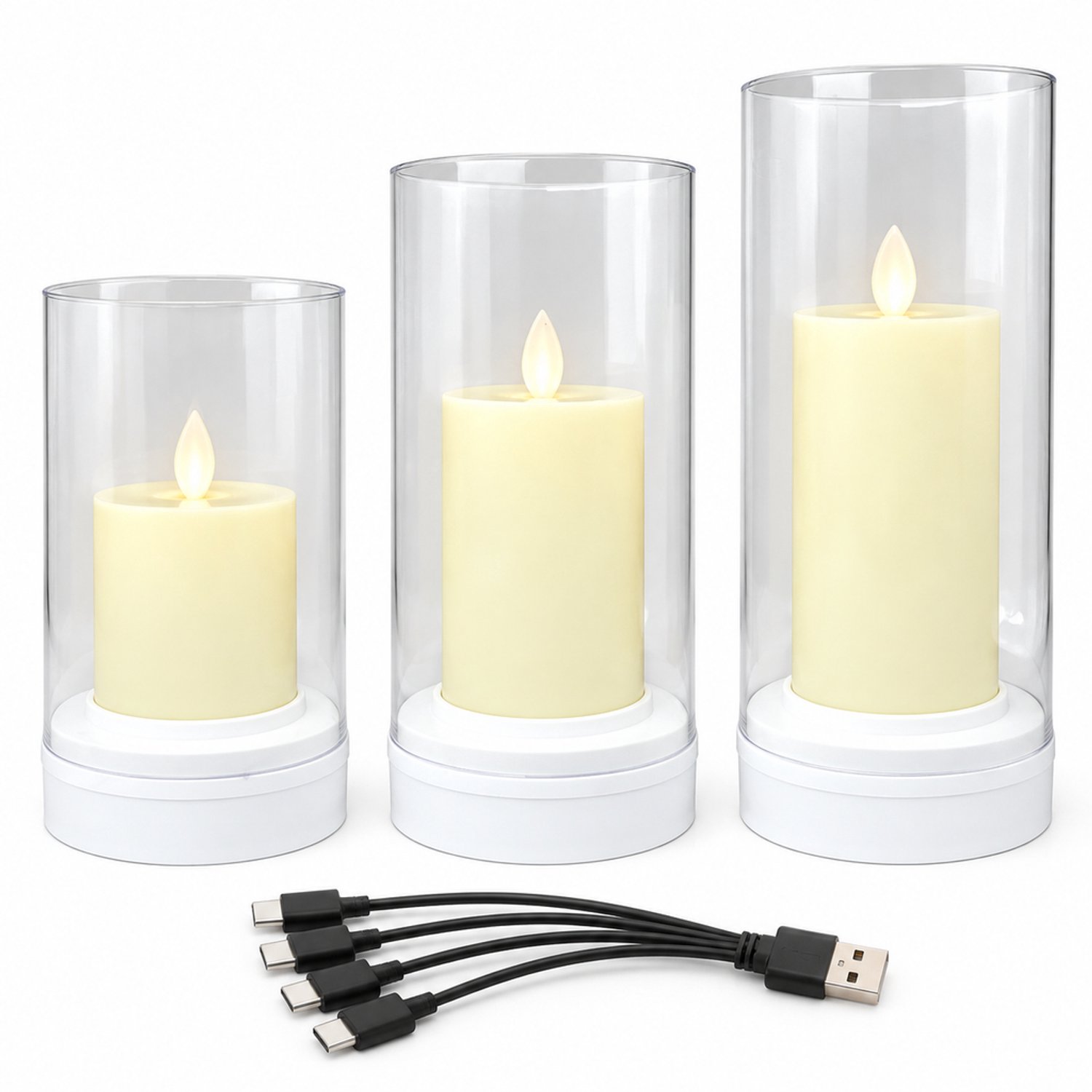 led kaarsen - 1 stuk, 8 x 14.5 cm, warmgeel licht, bewegende vlam, transparante kap en ronde voet, standaarduitvoering