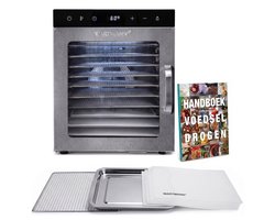 Wartmann Voedseldroger Voordeelset - Nieuwste Model professionele Dehydrator - 10 laags Droogoven - Handboek Voedsel Drogen - WM 2110 DH - Dubbelwandig RVS - 25°C tot 90°C