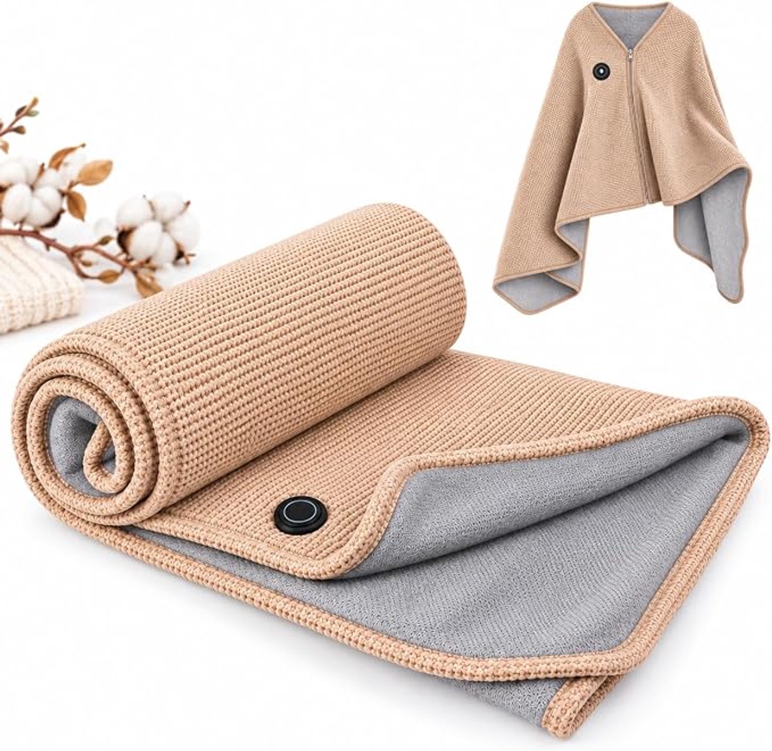 Elektrische deken - 150x80cm - Elektrische Cape met Rits - 3 Standen - Oplaadbare elektrische deken - electrische deken 1 persoons - Warmtedeken - Verwarmde deken - Draagbare verwarmde omslagdoek - USB (Excl. Powerbank) - voor buiten, thuis -TENGYIF®
